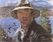 Lovis Corinth Self-Portrait with Straw Hat (mk09) oil painting on canvas